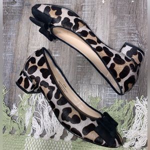 Animal print bow block heel ballet flats